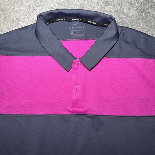 NWT Nike Golf Men’s Dri Fit Short Sleeve Golf Shirt Pink/Grey SZ L Hendricks Gin - Picture 3 of 19