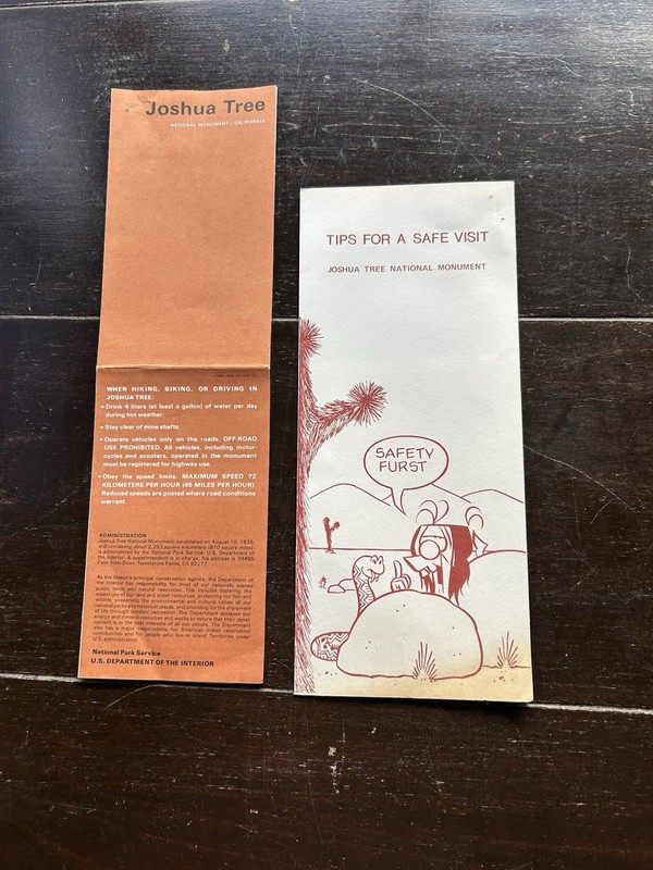 Joshua Tree National Park 1976 Pamphlet And Safety Tips Ephemera 