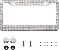 Bling Crystal Rhinestone License Plate Frame w/1400pcs Gems White StainlessSteel