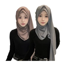 New Solid Color Women Head Wrap Hijabs Fashion Chiffon Splice Bonnet Wrap Scarf