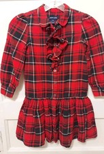 Ralph Lauren Girl's Size 6X Red Flannel Plaid Ruffled Long Sleeve Button Dress