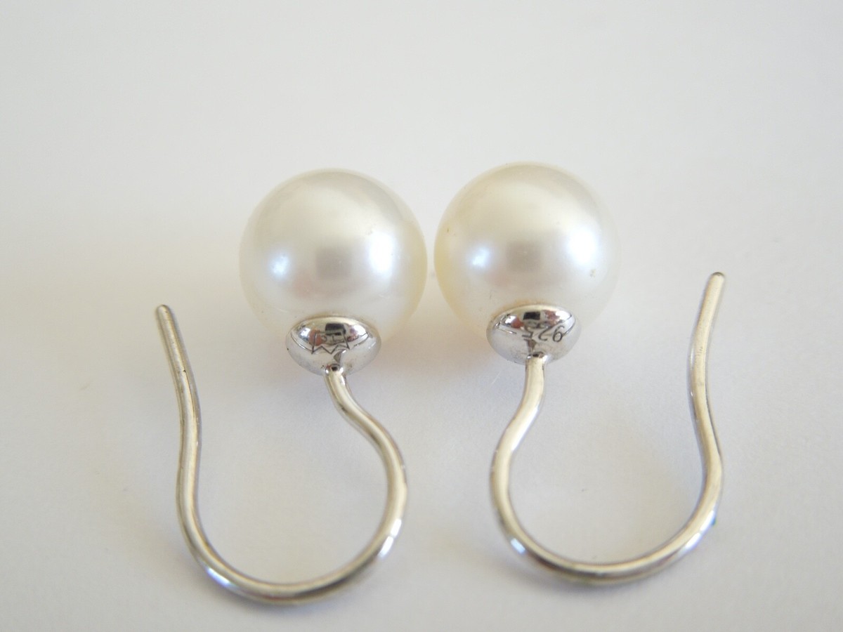 Tc 925 Silver Earrings with One High-Quality Faux Pearl 1.5