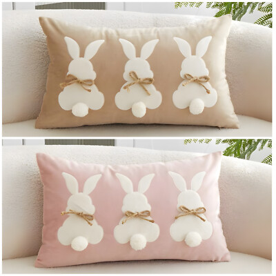 Kissenbezug Osterhase bestickt mit Füllung 3D Schwanz Detail Samtkissen