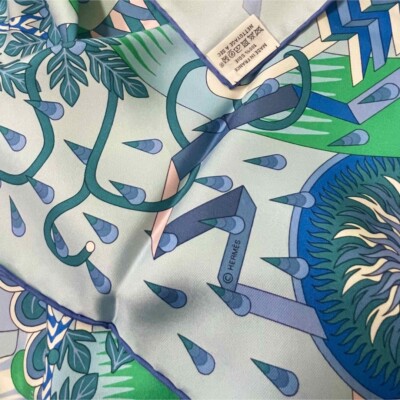 Hermes Scarf La Source de Pegase 90 cm Silk blue Carre Pegasus 35