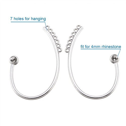 40pcs Silver Tone Brass Earcuff Cuff Earring Findings Dangle Hang Hole 56x36mm - Picture 2 of 9