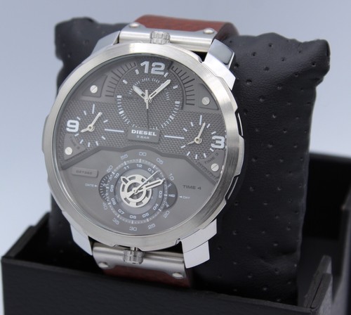 NEW AUTHENTIC DIESEL MACHINUS SILVER GREY BROWN 4 TIME ZONE MEN'S DZ7360 WATCH - Picture 13 of 23