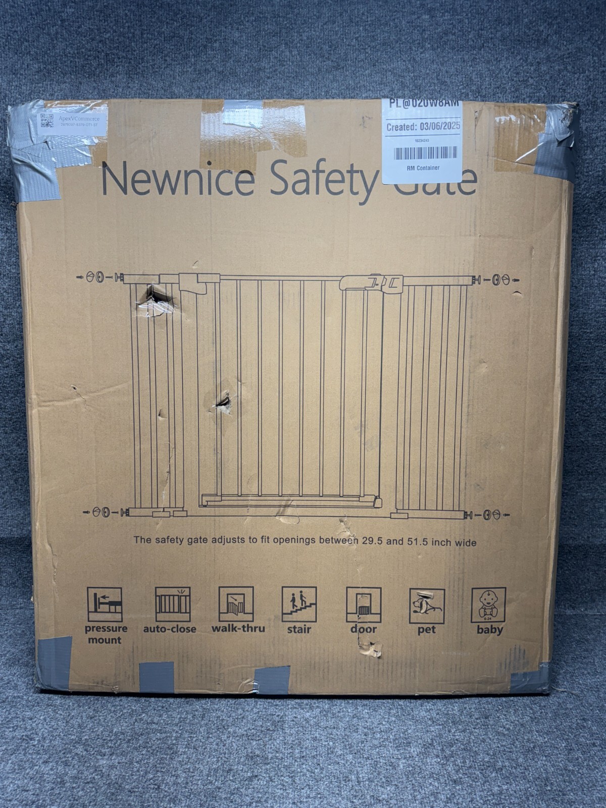 Newnice 29.7-51.5" Extra Wide Baby Gate Metal Easy Install