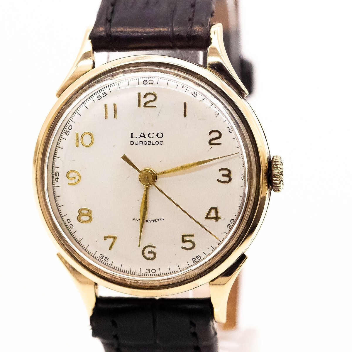 Laco Uhr Edelstahl 585/14K Gelbgold Automatik 34mm Croco