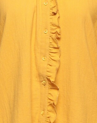 BA&SH Ochre Solid Buttondown Blouse Shirt Top Cotton Ruffle Yellow