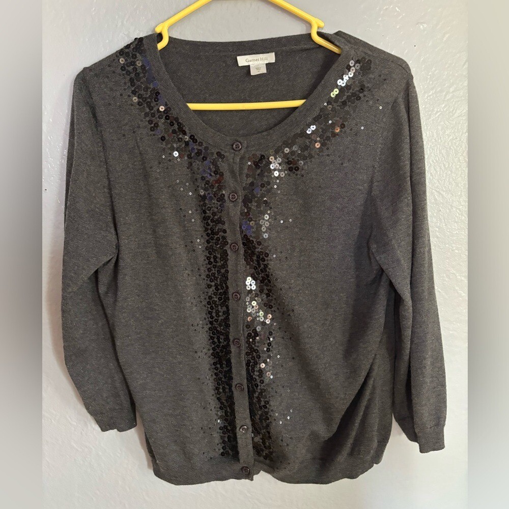 Garnet Hill silk wool cashmere cardigan with sequin trim size M 3/4 sleeves