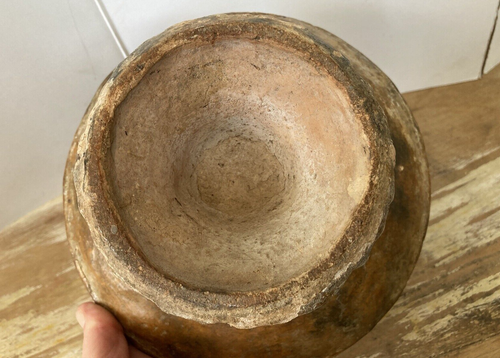 Cuenco pedestal de terracota de cerámica étnica primitiva vintage africana? líneas negras - Imagen 8 de 11