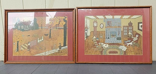 Framed Barbour Lee print "Winter Evening" Quilting primitive country folk art - Picture 9 of 9