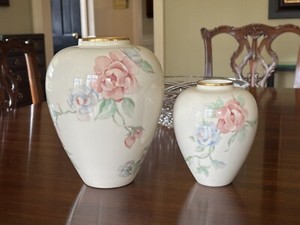 2!! VINTAGE LENOX CENTENNIAL VASES 1989 6" & 9" Pink & Blue Rose SEE IMAGES!