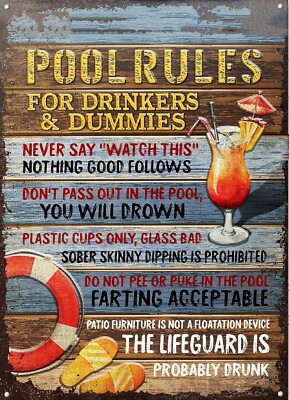 Aperiy Pool Metal Signs Swimming Pool Rules House Decoration Funny Signs Poster