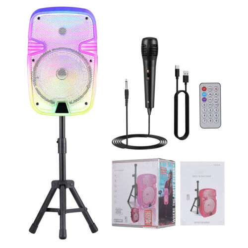 8" Portable Rechargeable Bluetooth PA Karaoke Loud Party Speaker W/ Mic & Stand - Picture 17 of 17