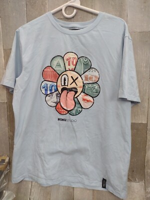 Roku studio mens 100% AUTHENTIC T-shirt Size Large Flower Face 100$ Blue