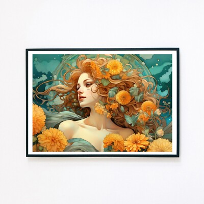 Portrait Blumen Botanik Frauen Digital Illustration A5 Wanddeko Kunstdruck 