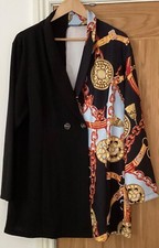Black Gold Chain Link Print Jacket Half Half 3xl 18 Lightweight Vg Cleaned Shein