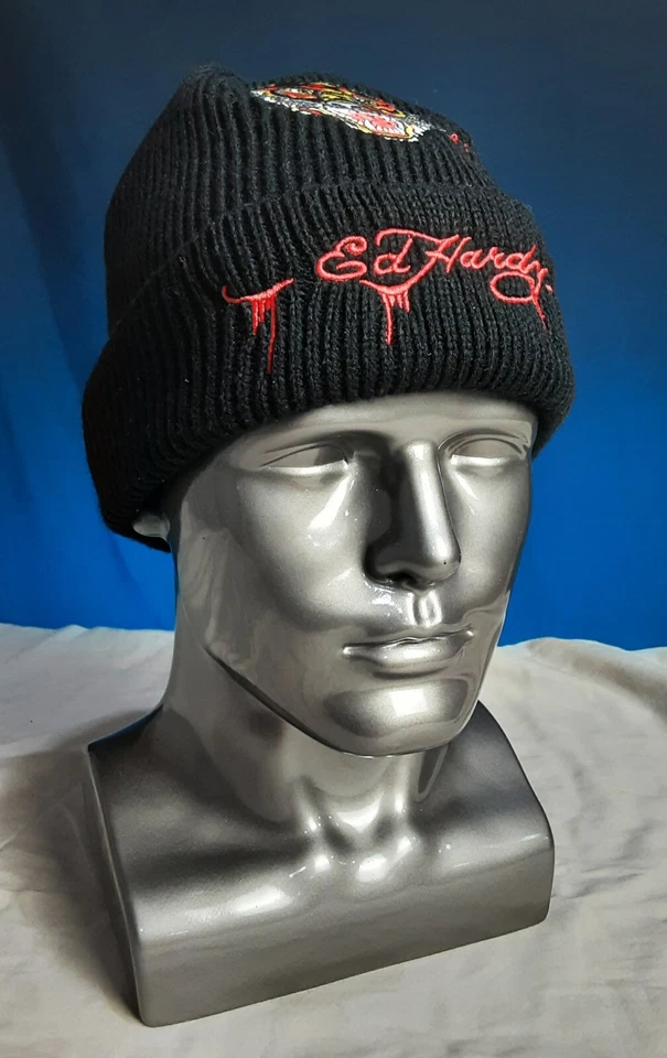 NWT Ed Hardy Tiger Embroidered Knit Hat / Beanie in Black  - Image 3 of 4