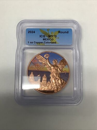 2024 Mexico Libertad / Flag Onza 1 oz Colorized Copper Round ICG Graded MS 70
