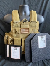 Tactical Vest COYOTE FDE Tan Plate Carrier W/ 2 10x12 Curved Lvl 4 Plates/ Sides