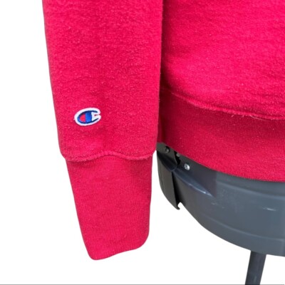 VINTAGE CHAMPION red sweatshirt 80s embroidered logo chest-Retro