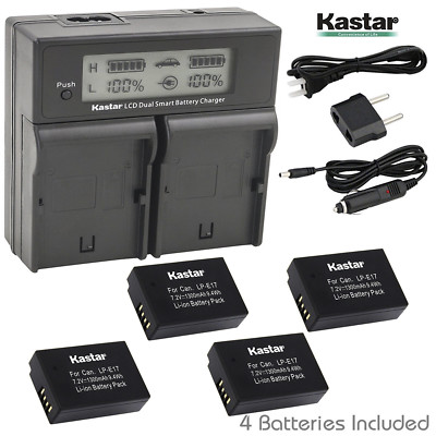 Kastar 4 Battery & Dual Ultra Fast Charger for Canon LP-E17 LPE17 LC-E17