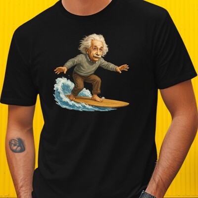 Herren T-Shirt Albert Einstein beim Surfen Motiv Baumwolle Größe XS bis 5XL