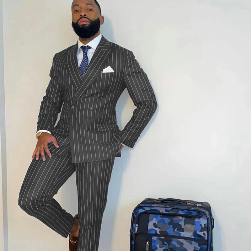 Striped Men Suit 2Pcs Offical Business Prom Wedding Groom Guest Tuxedo Blazer - Image 4 of 4