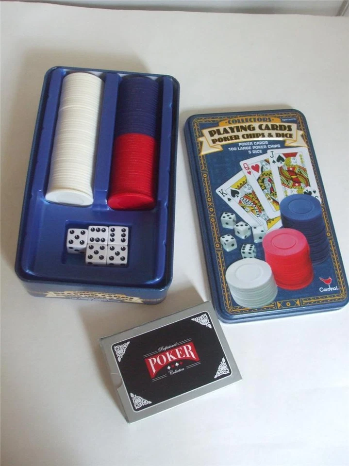  Cardinal Collectors Playing Cards Poker Chips &  Dice in Blue Tin Box - Image 3 of 4