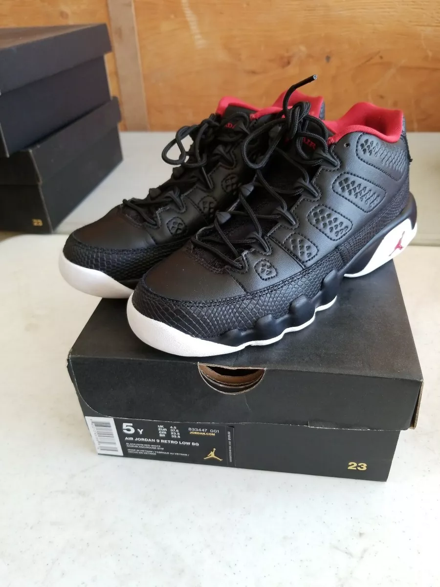 NIKE AIR JORDAN IX 9 RETRO LOW BG SNAKESKIN BRED BLACK WHITE RED 833447 001 5y