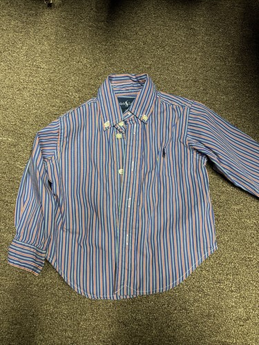 Ralph Lauren Baby Hemd Polo Button Down Langarm rot/blau gestreift Größe 12M - Bild 1 von 4