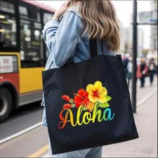 Tote Bag Aloha Floral Design Printed Canvas Shoulder Bag Lightweight 13"x14" 1pc