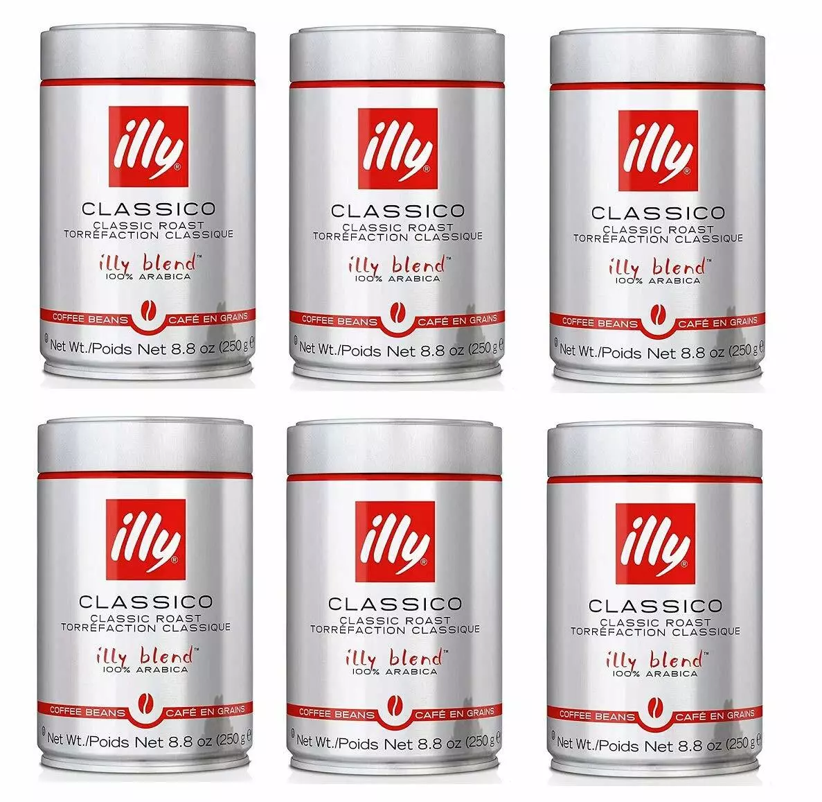 illy Whole Bean Coffee, Dark Roast, 8.8 oz (250g), 12 Cans