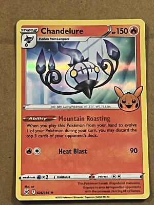 chandelure stage 2 pokemon card value CHANDELURE 2020 STAGE 2 RARE HOLO POKEMON CARD REBEL CLASH 33/192 FREE SHIPPING!