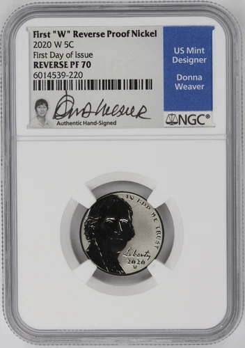 2020-W Rev. Proof Jefferson Nickel NGC Reverse PF70 FDOI - Signed Donna Weaver