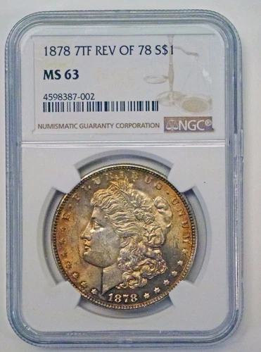 1878 MORGAN Dollar 7TF NGC MS63 VAM 110 no base on N & M Vivid Gold Toning