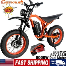 6000W Electric Dirt Bike 52V 32AH for Adults 80N.M*2 E-Mountain bike 60MPH US