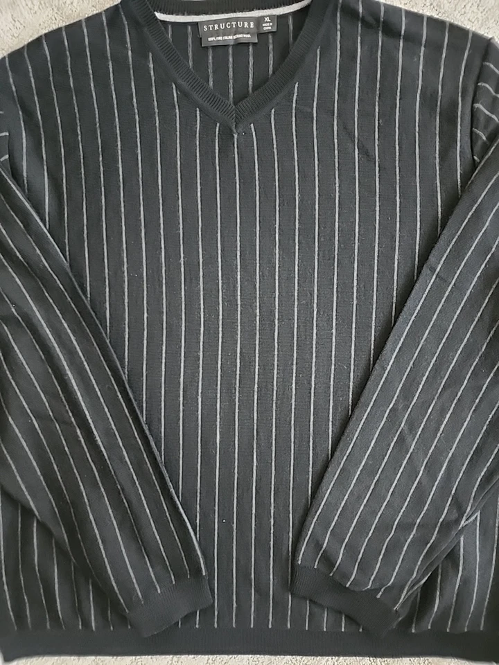 Structure 100% Fine Italian Merino Wool Striped V-Neck Sweater Sz XL - Image 3 of 3