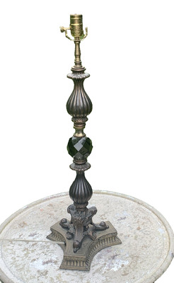 Vintage Maitland Smith Brass Smoke Crystal Neoclassical Banquet Table Lamp 28''h
