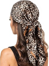 35 Inch Leopard Print Silk Head Scarf for Women Satin Hair Neck Scarf Wrap Large