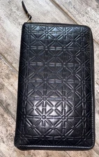COMME des GARCONS Rare Rectangle Unisex Embossed Luxury Leather Zip Wallet Black