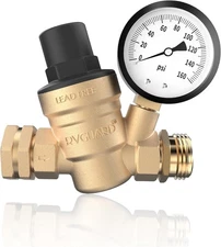 RVGUARD RV Water Pressure Regulator Valve, Brass Lead-Free Adjustable 