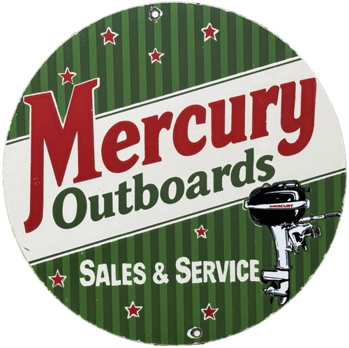 VINTAGE MERCURY OUTBOARDS PORCELAIN DEALERSHIP SIGN SALES SERVICE MOTOR OIL GAS