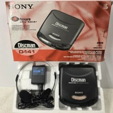 Vintage SONY DISCMAN D-141 with Box AC Adaptor *PARTS ONLY* Spins Says No Disc