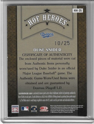 Duke Snider Signed 2005 Donruss Diamond Kings HOF Heroes Patch Card /25 #HH-35 - Picture 2 of 2
