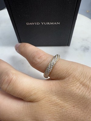 David Yurman CABLE EDGE BAND RING 18K Yellow Gold with Diamonds, 4mm
