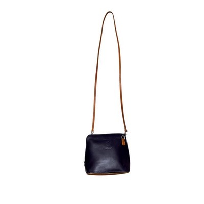 Vera Pelle Women's Crossbody Bag Blue Tan Genuine Leather Purse Made In Italy