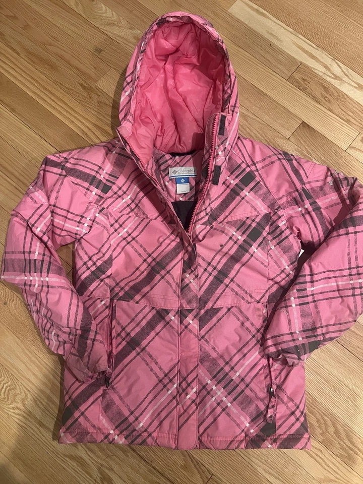 Columbia Girls 14/16 Pink Plaid Omni-Shield Hooded Winter Jacket Snow Ski Coat - Image 2 of 4