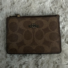 Coach Signature Logo Brown Leather Women's ID/Document Holder has small rip